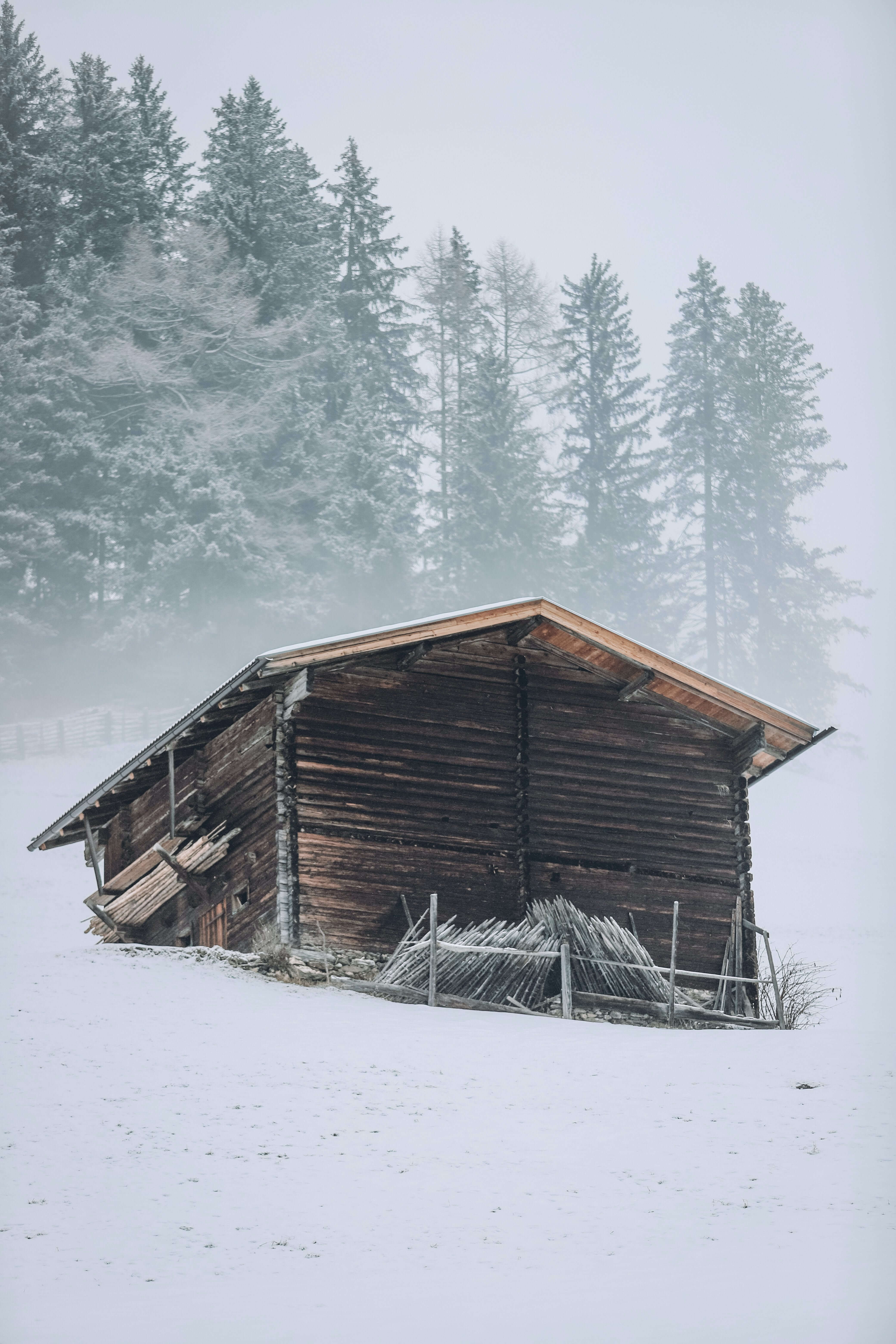 photo of a snowy cabin